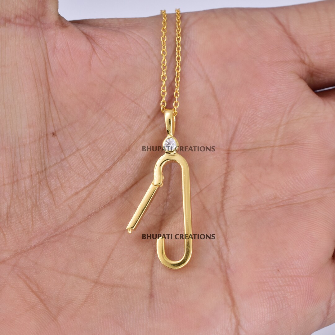 14k Gold Vermeil Charm Holder Lock Necklace, 925 Silver Push Lock, Diamond Cz Clasp Push Lock