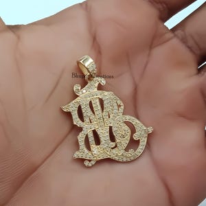 14k Yellow Gold Diamond Monogram Pendant, KW-WK Initial image 7