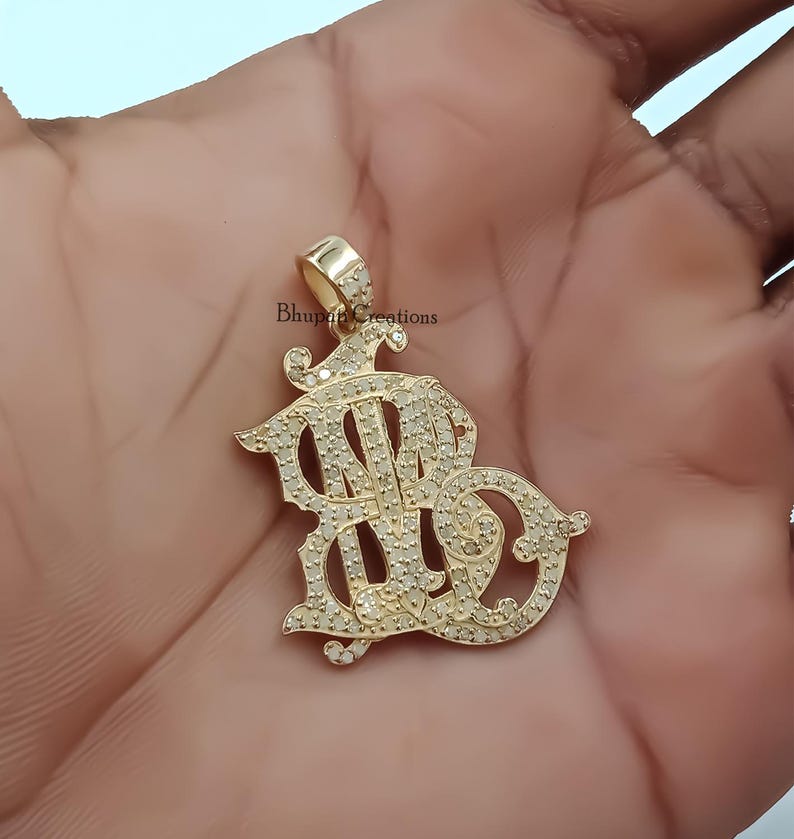 14k Yellow Gold Diamond Monogram Pendant, KW-WK Initial image 7