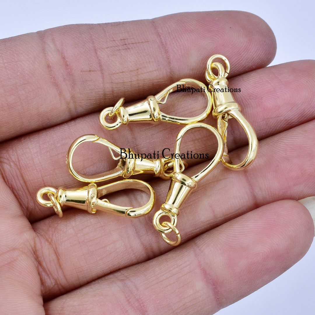 14K Yellow Gold Spring Finding Push Lock Jewelry Connector Swivel Lock ...