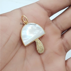 14K Yellow Gold Mushroom Pendant, Pearl Mushroom Pendant, Diamond Mushroom Pendant, Mushroom Necklace Pendant, Gemstone Pendant