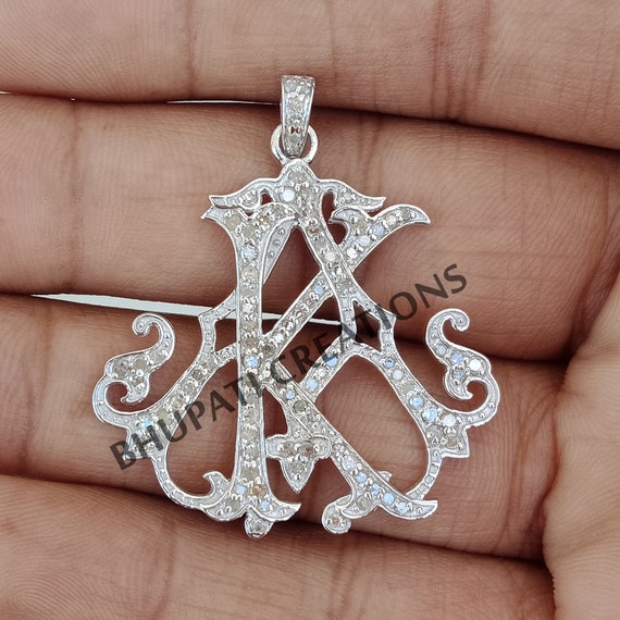 Designer AK KA Monogram Pendant Jewelry Pave Diamond Monogram