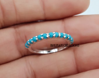 925 Silver Turquoise Thin Band Rings, Thin Band Ring, Gemstone Thin Band Rings, Turquoise Band Ring Jewelry,  Women Band Ring Jewelry