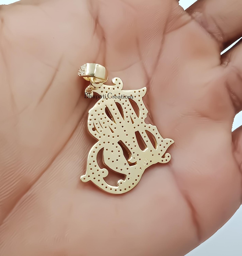 14k Yellow Gold Diamond Monogram Pendant, KW-WK Initial image 8