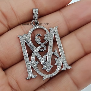 Pave Diamond Monogram Pendant, 925 Sterling Silver Monogram Colgante, Monogram colgante de 2 letras Joyería
