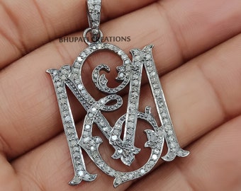925 Sterling Silver Monogram, Single Cut Diamond Monogram, EM-ME Letter Monogram, Custom Made Initial Monogram, Handmade Pendant