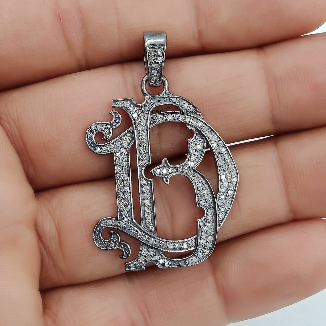 BR-RB Letter Monogram Pendant Single Cut Diamond Monogram | Etsy