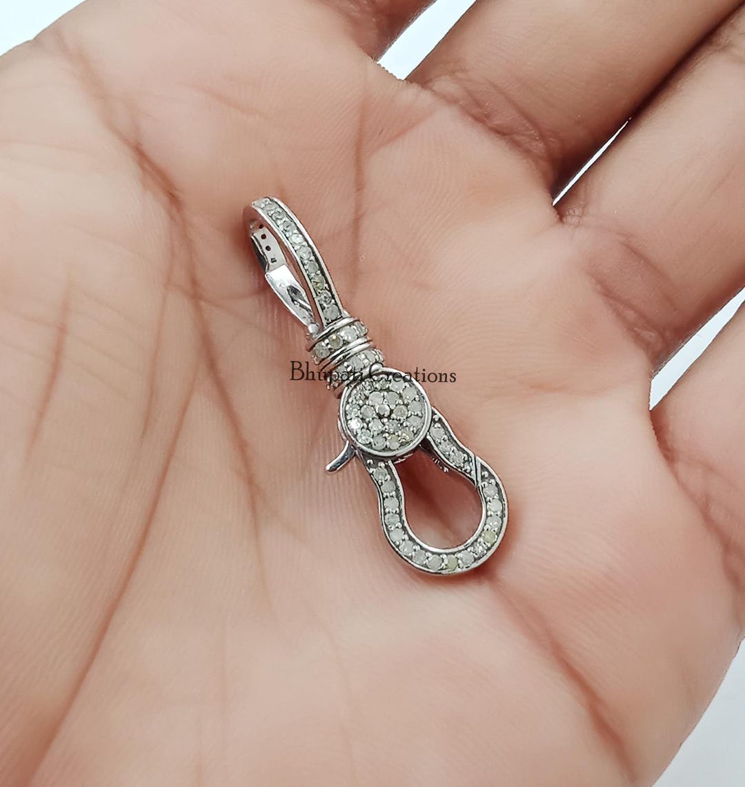 14K White Gold Finding Push Lock, Diamond Lobster Claw Finding Clasp ...