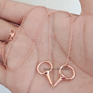 925 Silver Rose Gold Plated Horse Bit Necklace, Plain Horse Bit Necklace Jewelry