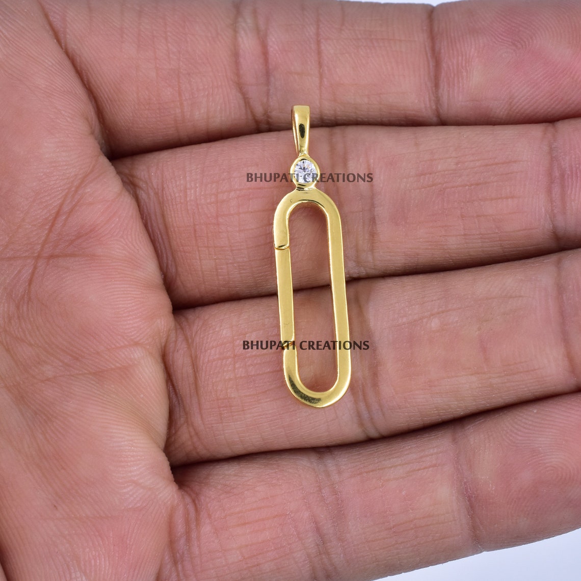 9k Solid Yellow Gold Charm Holder Lock Oval Gold Enhancer Etsy
