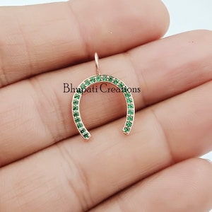 14K Rose gold horseshoe charm tsavorite gemstone lucky horseshoe charm jewelry