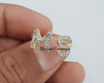 Custom Initial Letter Ring, 14k Yellow Gold Plated Name Ring, Pave Diamond Alphabet Letter Ring, Name Initial Ring Jewelry