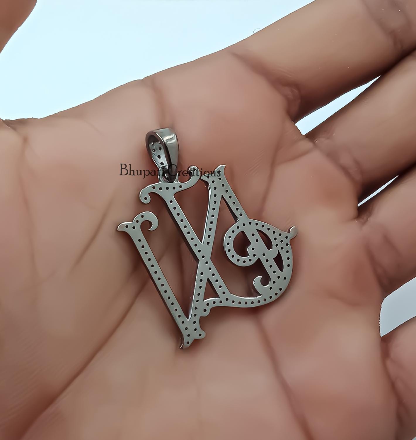 925 Sterling Silver BL LB Monogram Pendant, 2 Initial Letter