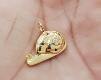 14K Yellow gold plated snail charm, woman lucky snail charm, designer snail charm pendant, wholesale charm pendant jewelry