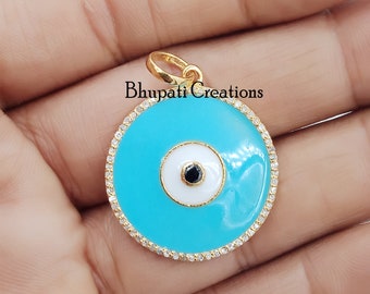 Handmade Gold Plated Sterling Silver Evil Eye Pendant, Diamond Stone