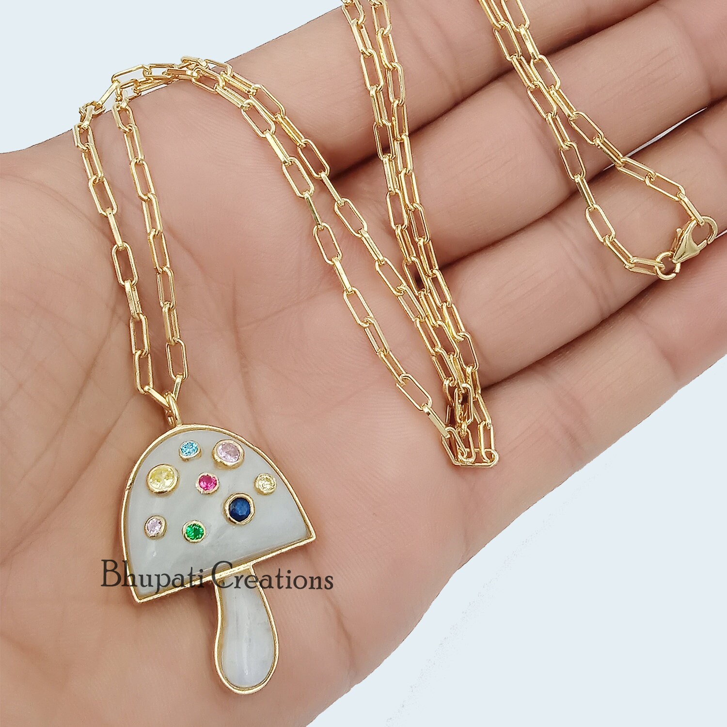 14k Yellow Gold Oval Link Chain Necklace, Rainbow Moonstone Mushroom Pendant, Mushroom Pendant Chain, Carabiner Lock Chain Necklace - Etsy UK 14k Yellow Gold Oval Link Chain Necklace, Rainbow Moonstone Mushroom Pendant, Mushroom Pendant Chain, Carabiner Lock Chain Necklace - Etsy UK