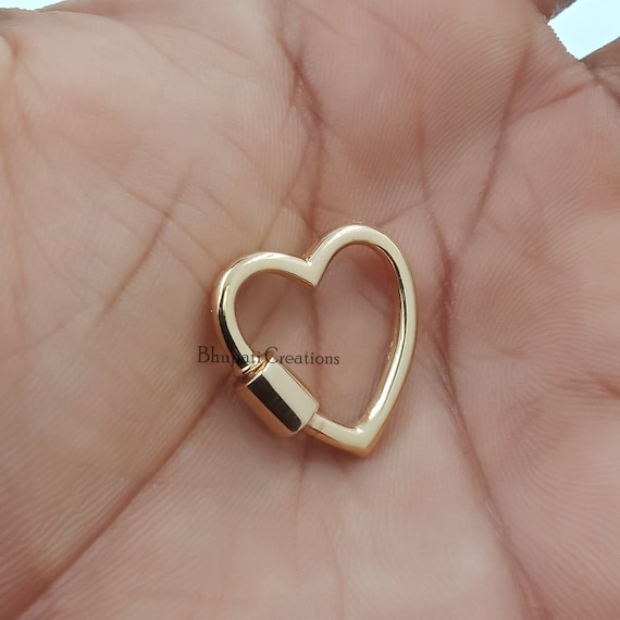 14K Yellow Gold Heart Carabiner Lock, Necklace Connector (20x20 mm)