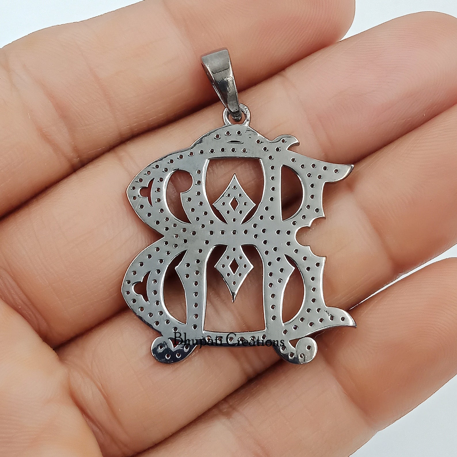 BR-RB Letter Monogram Pendant Single Cut Diamond Monogram - Etsy