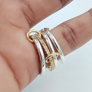 Woman 4 Set Band Ring, Enter Locking Ring, 925 Silver Band Ring, Single Cut Diamond Band Ring, Multi Connector Band Ring, Band Ring Jewelry