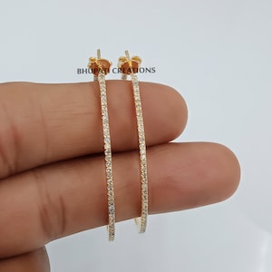 925 Silver Gold Plated Hoop Earrings, 45mm Large Diamond Hoop Earring Jewelry