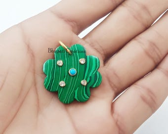 マラカイトクローバーペンダント、925シルバー、宝石ネックレス - Etsy