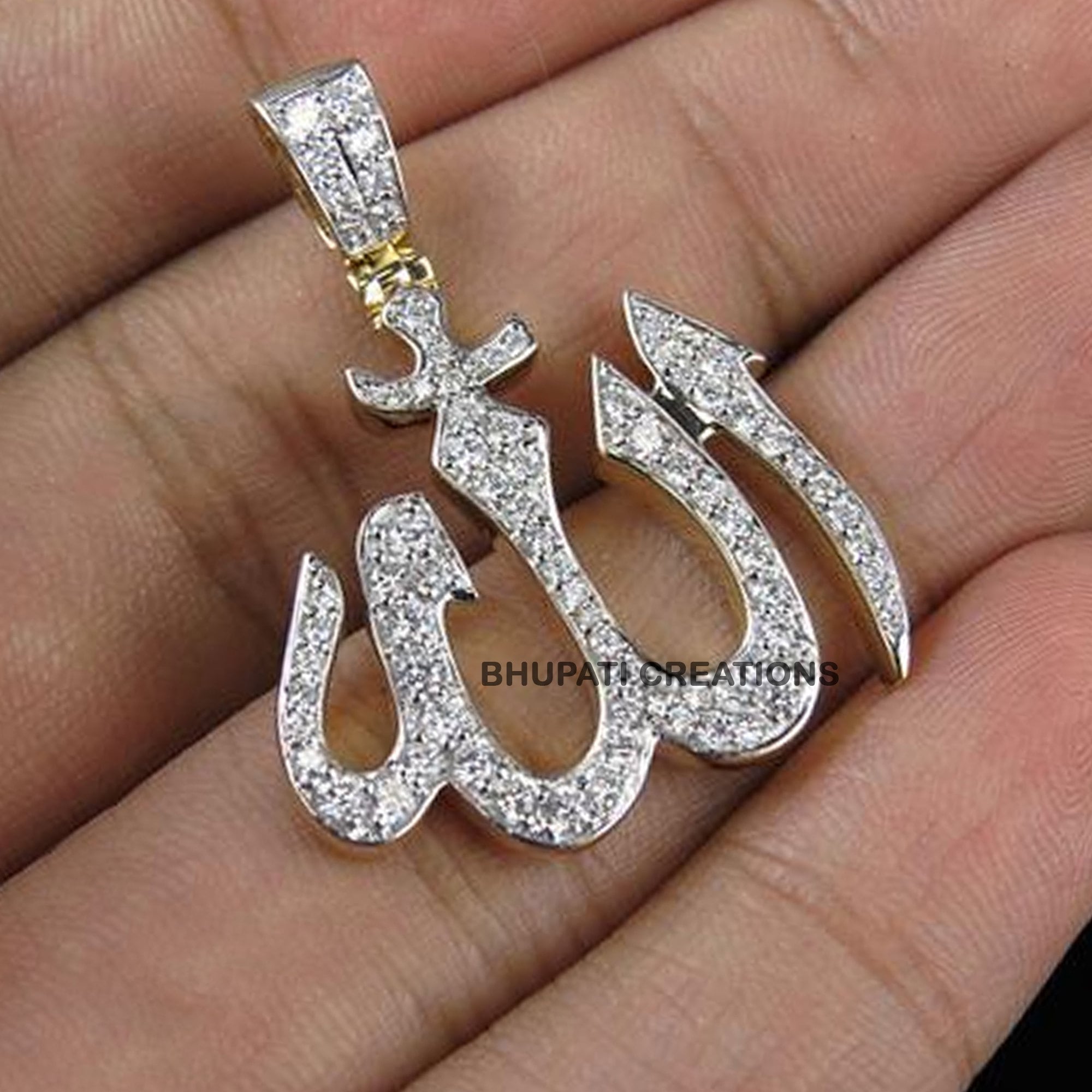 Pave Diamond Allah Pendant Designer Allah Diamond Pendant Etsy