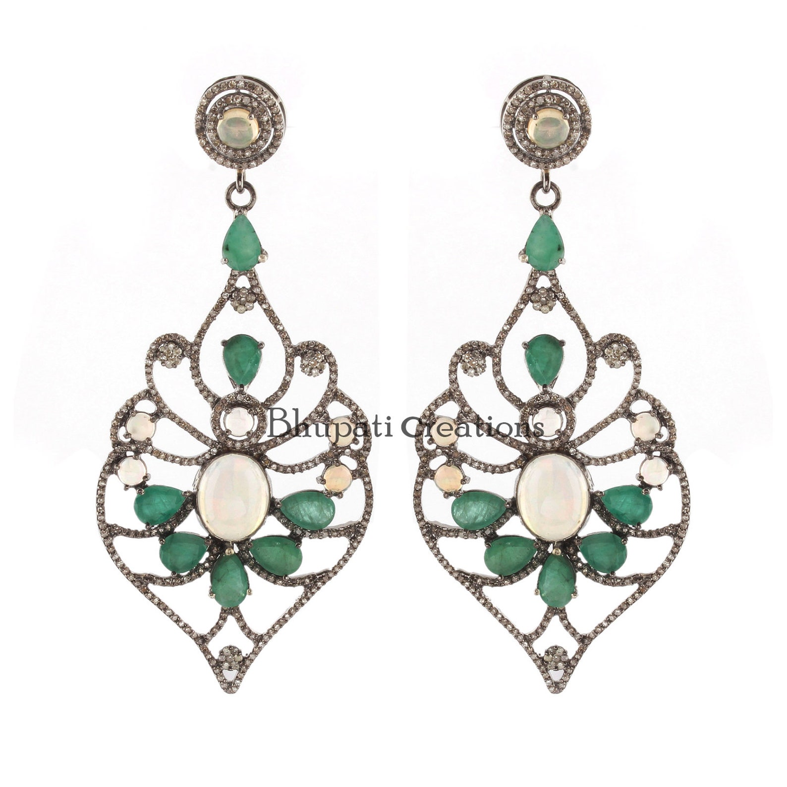 Natural Gemstone Earrings Pave Diamond Gemstone Earrings Etsy