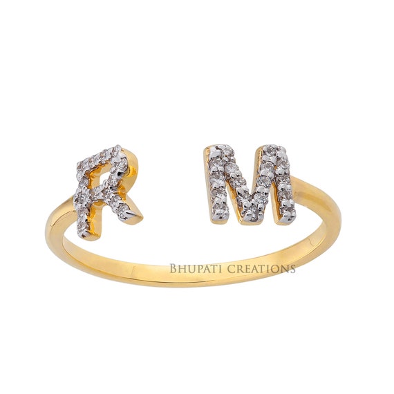 Diamond and Yellow Sapphire Rose Gold N Letter Ring
