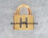Gold Vermeil H Initial Padlock Jewelry, Custom Initial Padlock, Handmade Initial Padlock, Designer Initial Necklace Padlock