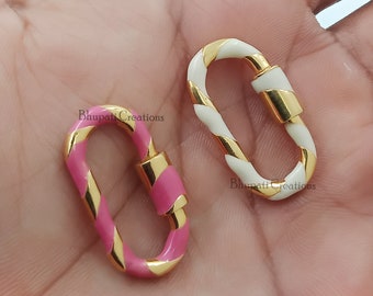 925 Sterling Silver Carabiner Lock, Custom Enamel Carabiner Lock, Twisted Enamel Carabiner Lock Jewelry