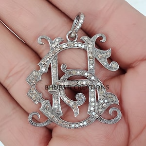 925 Silver Diamond Monogram, Pave Diamond GH & HG Monogram Pendant, 925 Silver Diamond Monogram Initial Pendant Jewelry, Custom Monogram