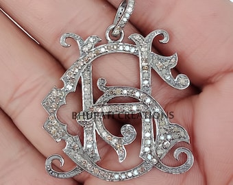 925 Silver Diamond Monogram, Pave Diamond GH & HG Monogram Pendant, 925 Silver Diamond Monogram Initial Pendant Jewelry, Custom Monogram