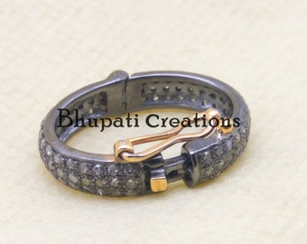 Pave Diamond Snap Lock, 925 Silver Round Clasp (20x15 mm)
