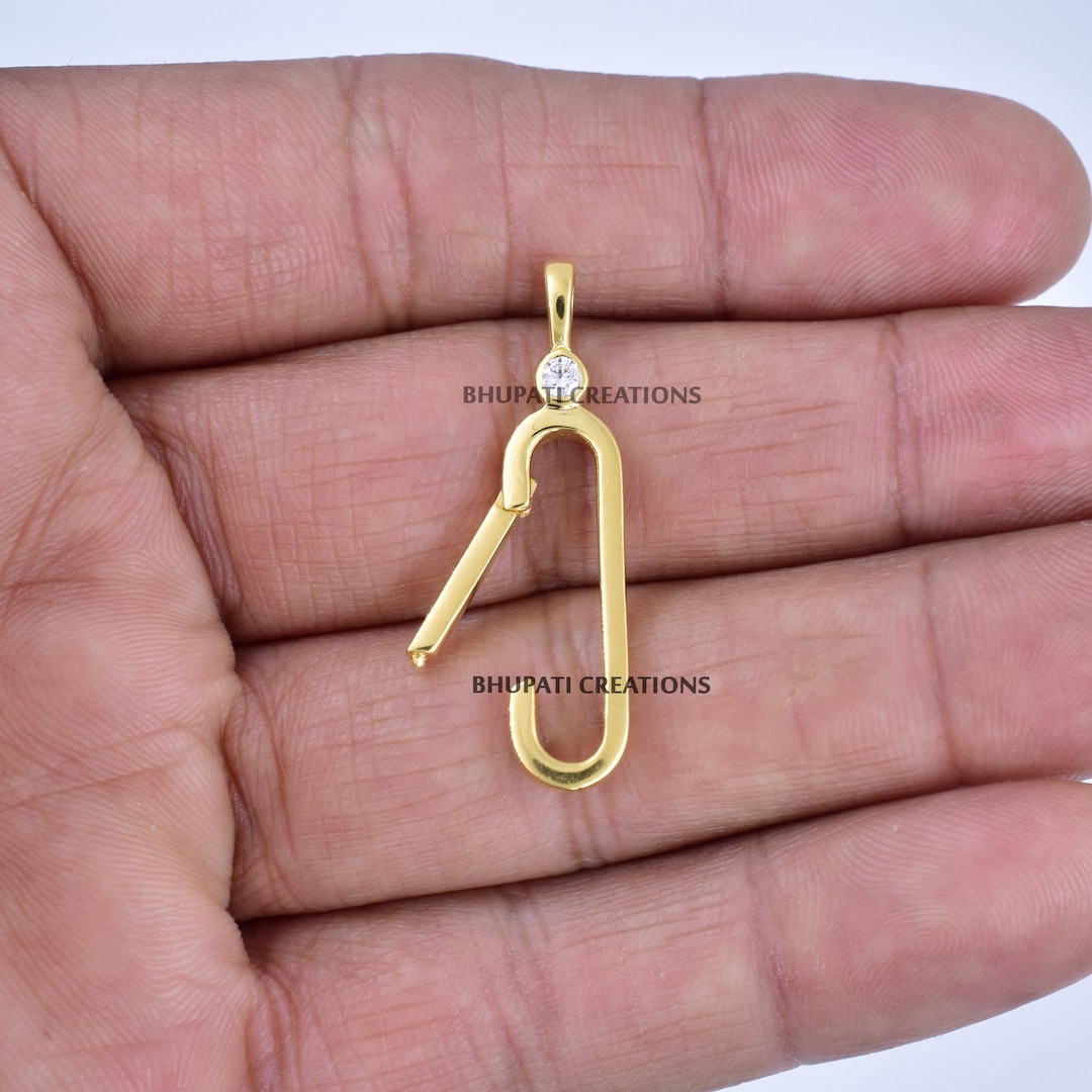 9k Solid Yellow Gold Charm Holder Lock Oval Gold Enhancer Etsy