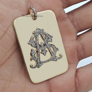 Colgante hecho a mano con dos letras del alfabeto, Diamante pavimentado T & J Colgante con etiqueta de perro, Diamante pavimentado Colgante