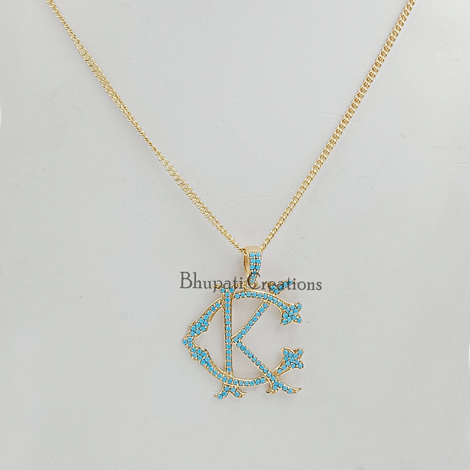 14K Yellow Gold Plated Monogram, KC-CK Letter Monogram