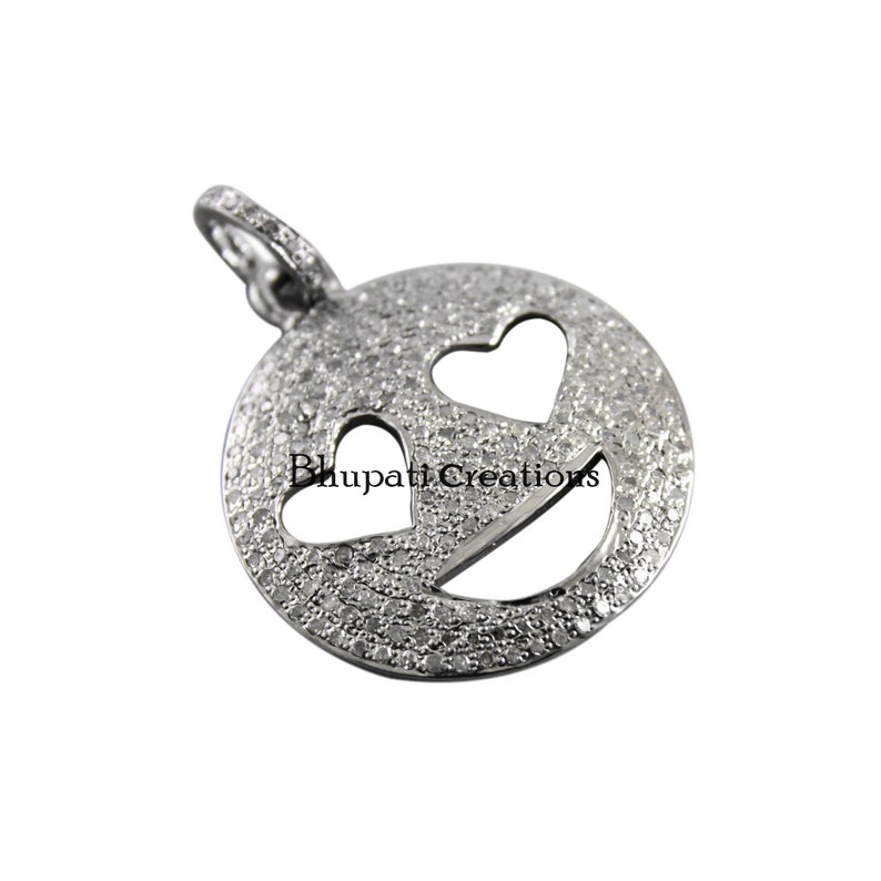 Pave Diamond Smiley Pendants, 925 Sterling Silver smiley Pendant Charms, Pave Setting Charms Jewelry, Gray Silver Pave emoji Smiley Jewelry image 5