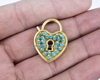 Turquoise heart padlock jewelry, 14k yellow gold plated padlock, heart padlock, vintage turquoise padlock jewelry, 14k gold padlock jewelry