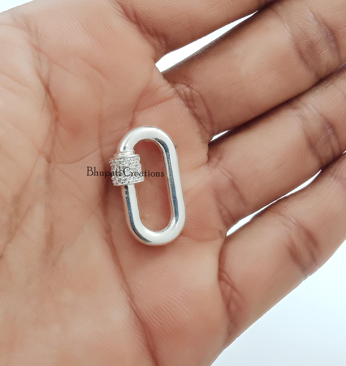 925 Silver Carabiner Lock, Diamond Screw Carabiner Lock, Woman Necklace Jewelry Carabiner Lock