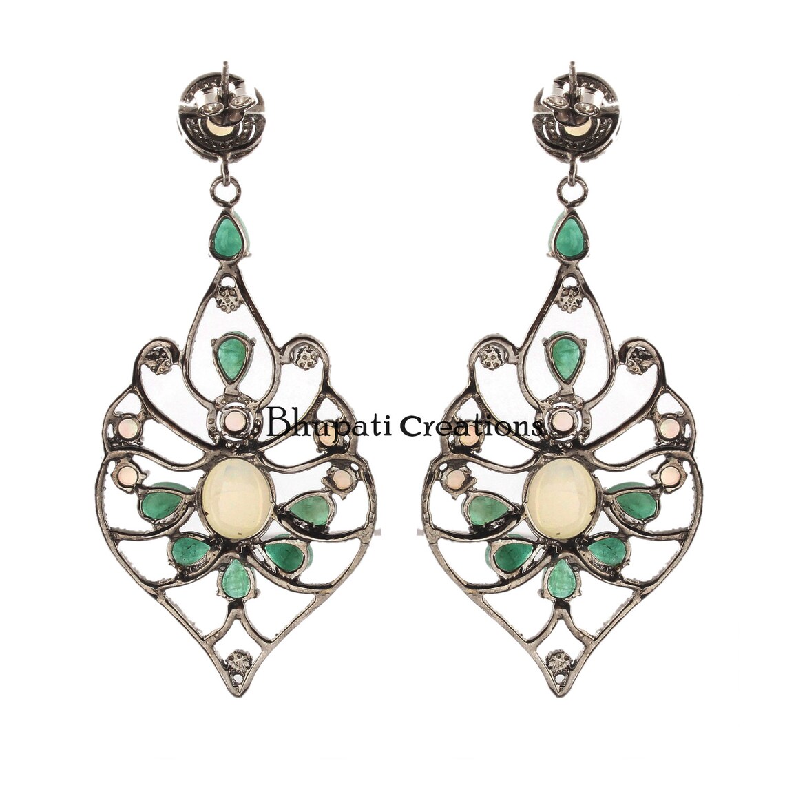 Natural Gemstone Earrings Pave Diamond Gemstone Earrings Etsy