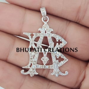 Pave Diamond Monogram Pendant, AB BA Monogram Pendant Jewelry, 925 Sterling Silver Monogram Pendants, Alphabet Monogram Pendant Jewelry
