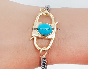 Turquoise Padlock Bracelet, Oxidized Silver Chain Bracelet, Turquoise Padlock, Turquoise Bracelet, Women Turquoise Jewelry