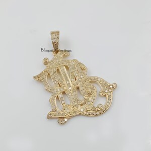 14k Yellow Gold Diamond Monogram Pendant, KW-WK Initial image 9