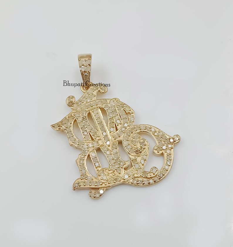 14k Yellow Gold Diamond Monogram Pendant, KW-WK Initial image 9