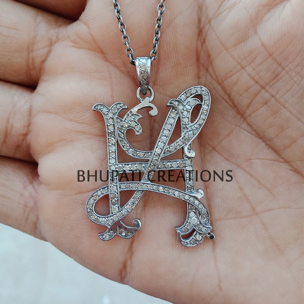 Pave Diamond Monogram Pendant, 925 Sterling Silver Monogram Pendants, Name Monogram Pendant Jewelry, Alphabet Monogram Pendant Jewelry