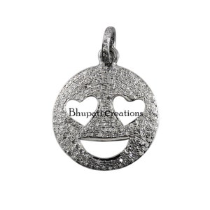Pave Diamond Smiley Pendants, 925 Sterling Silver smiley Pendant Charms, Pave Setting Charms Jewelry, Gray Silver Pave emoji Smiley Jewelry image 4