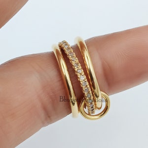 925 Yellow-Plated Gold Band Ring, Pave Diamond Stacking 3-Set Band Ring