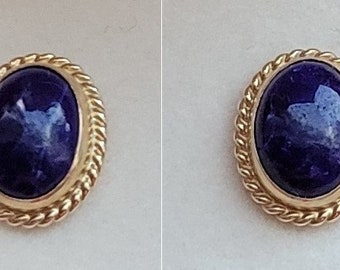 Pendientes vintage Clara Lapis Lazuli Post, pendientes de oro sólido de 14K