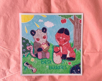 Fox & Opossum Friends Art Print | Skizzenfuchs