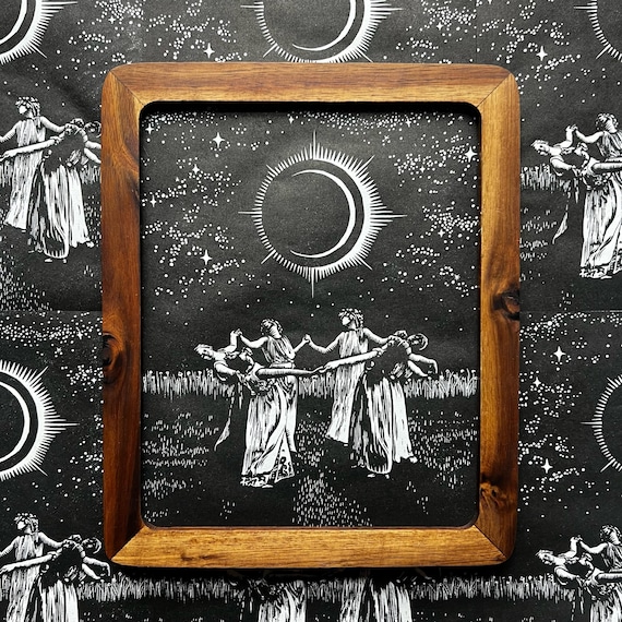 8x10 Moonlit Witchy Dance Lino Print – Witchy Ritual Fairy Girls Hand-Printed Art